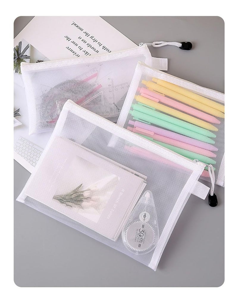 pepplo Mesh Zipper Bag, Transparent Pouch, Multifunctional Storage Bag, Large Capacity Stationery Bag, Student Exam Supplies Storage Bag, Zipper Organizer, School Supplies, Make Up Mesh Pouch (Big, 4 Pieces) - Image 4