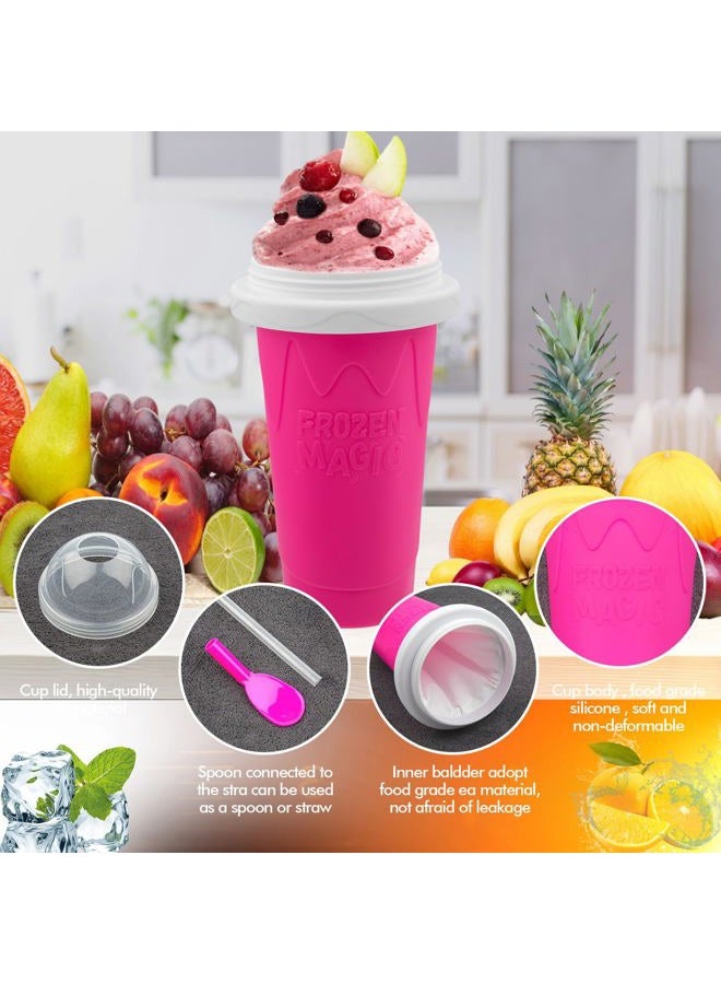Honbuty Slushie Maker Cup - Magic Quick Frozen Smoothies Cup for Homemade Milk Shake Ice Cream Maker, Cooling Cup, Double Layer Squeeze Slushy Maker Cup, Birthday Gifts for Friends&Family(Pink) - Image 2