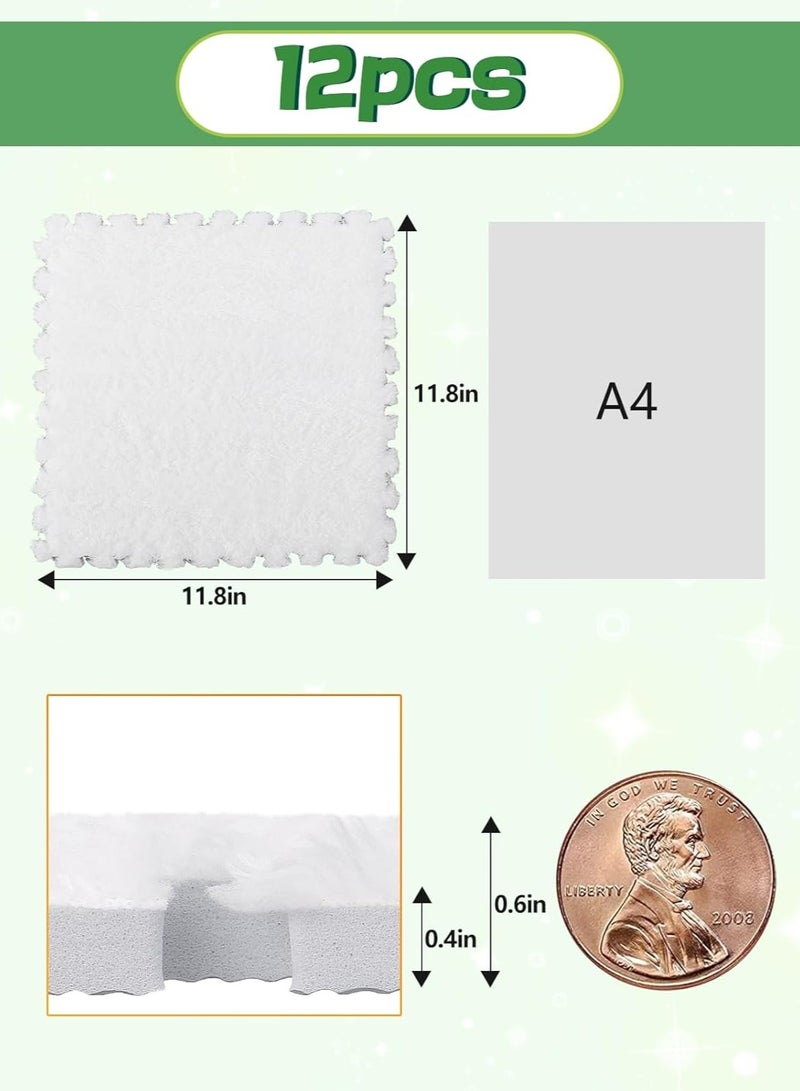 Jorunb 12 pcs Thickened Plush Foam Interlocking Floor Mats, Interlocking Foam Tiles with Edgings for Kids, Soft Anti-Slip Puzzle Area Square Rug Playmat for Children Room Flat (10", White) - Image 4