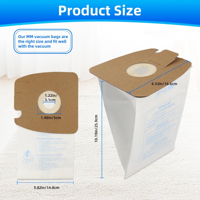 BIHARNT 20 Pack Replacement Filtration MM Paper Vacuum Cleaner Bags Compatible with Eureka & Sanitaire Style MM 3670 3680 60295, 60295A, 60295B 60295C, 60296 & 60297A. Replaces Part# 60295C - Image 2