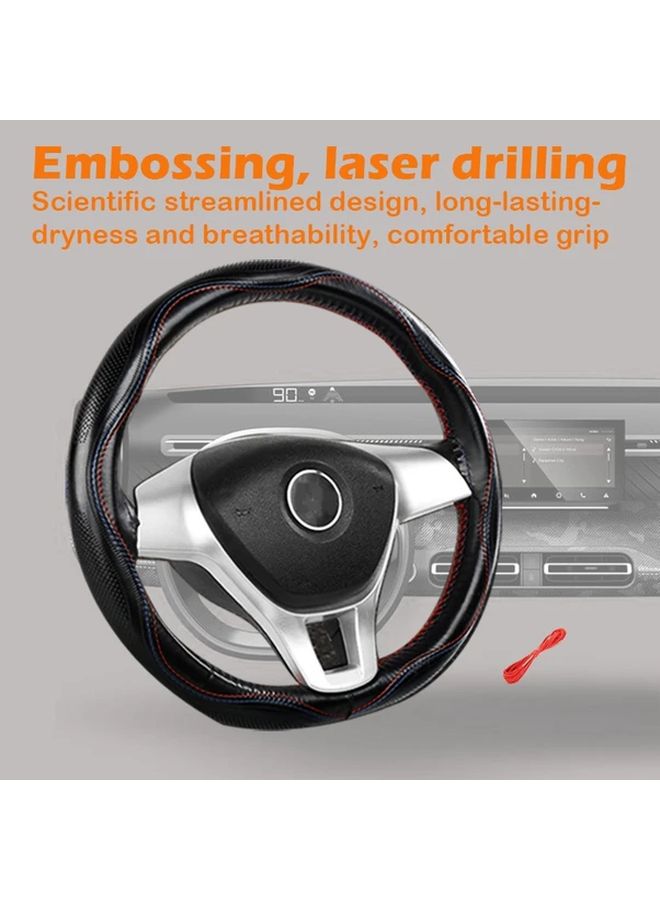 Universal Steering Wheel Cover 14 96 Inch PU Leather Red Black Slip Resistant - Image 4