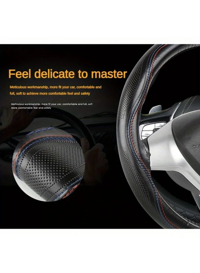 Universal Steering Wheel Cover 14 96 Inch PU Leather Red Black Slip Resistant - Image 3
