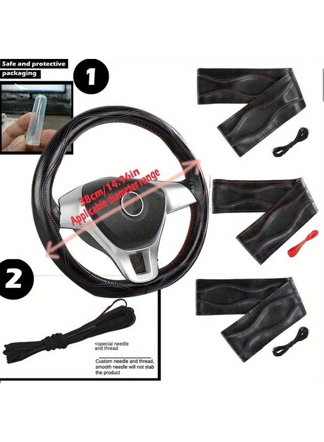 Universal Steering Wheel Cover 14 96 Inch PU Leather Red Black Slip Resistant - Image 2
