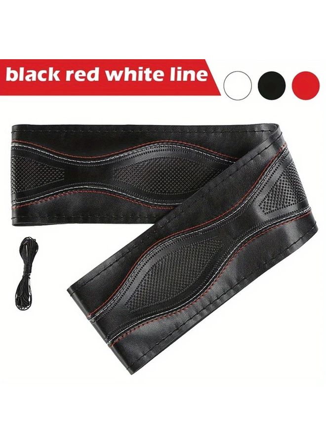 Universal Steering Wheel Cover 14 96 Inch PU Leather Red Black Slip Resistant - Image 5