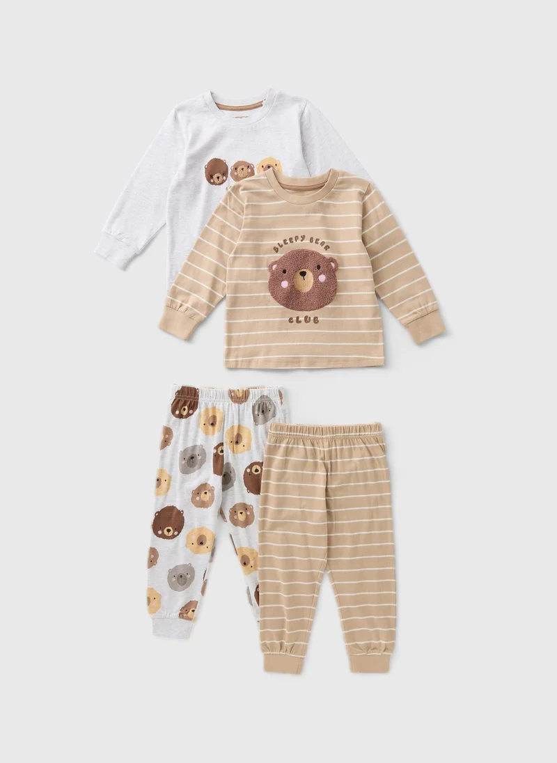 ماتلان 2 Pack Boys Cream Bear Stripe Pyjama Sets