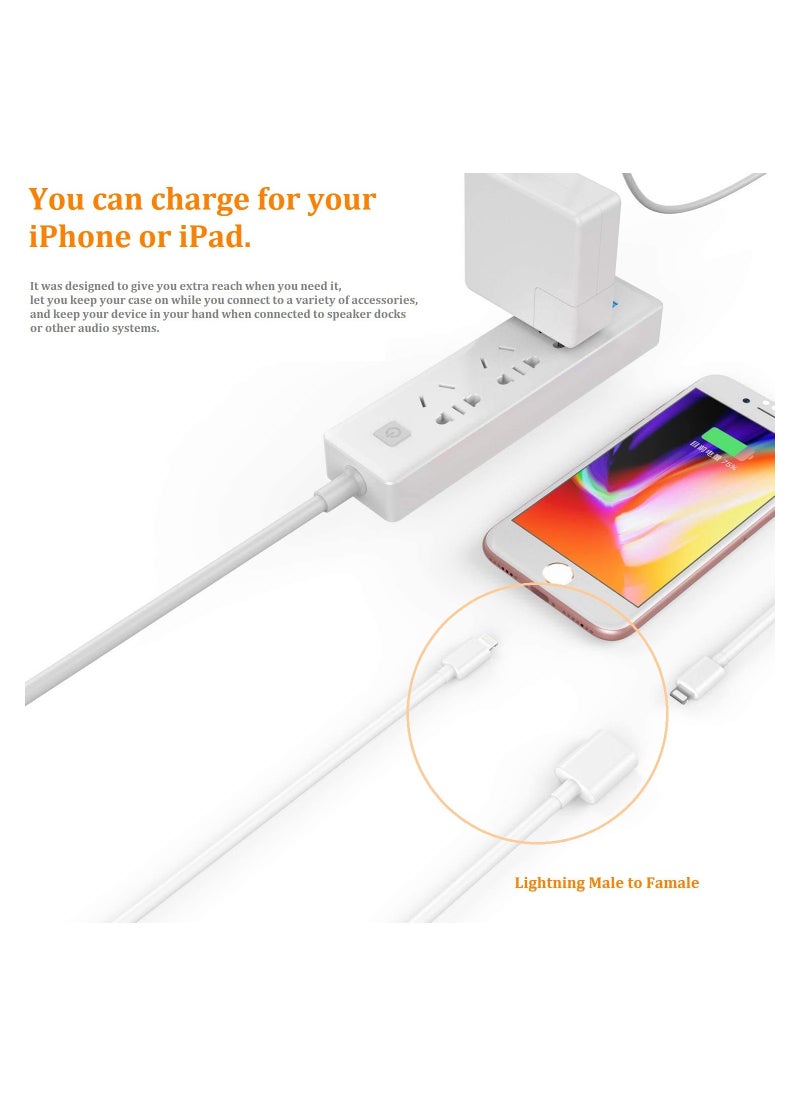 Generic - كابل تمديد شاحن iPhone iPad بطول 66 قدمًا لمحول بيانات وصوت وفيديو، عبوة مزدوجة باللون الأبيض - Image 1