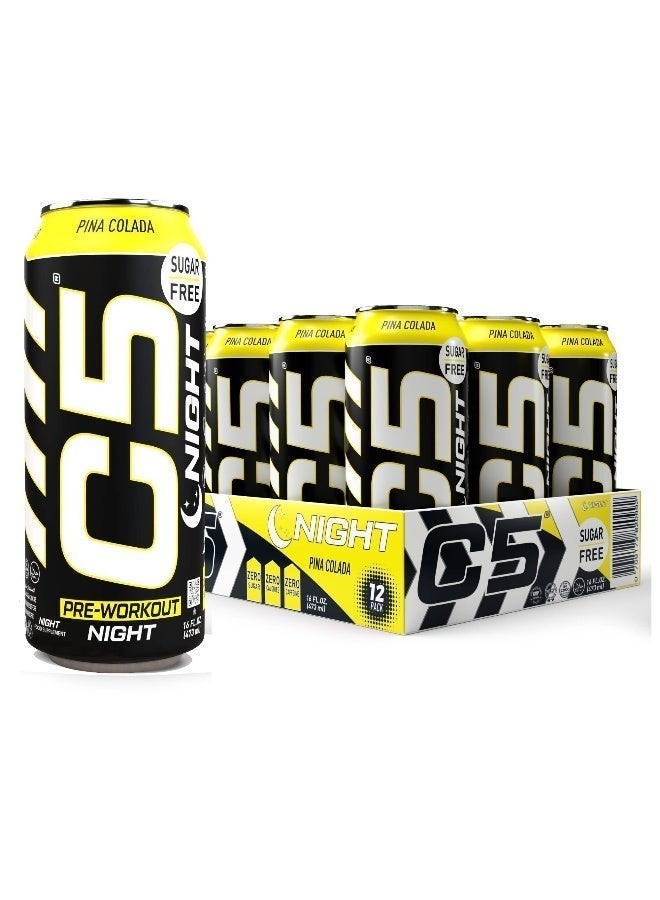 C5 Energy C5 Drink Night Pina Colada, Pre Workout, Zero Caffeine, Sugar Free, Zero Calories with Beta Alanine, L-Arginine 16fl.OZ, 473ml Caffeine Free Preworkout Pack of 12 - Image 1