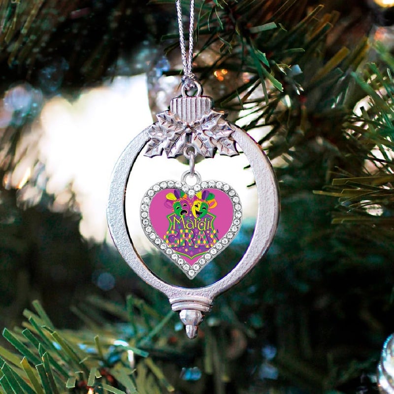 Inspired Silver - Mardi Gras Masks - Silver Christmas Ornament - Open Heart Charm Christmas Tree Ornament with Cubic Zirconia - Holiday Hanging Decoration - Image 2