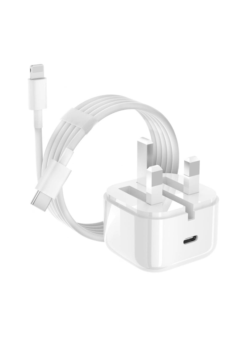 20W Fast Charger for iPhones – USB-C Power Adapter with USB-C to Lightning Cable – Compact High-Speed Charging
