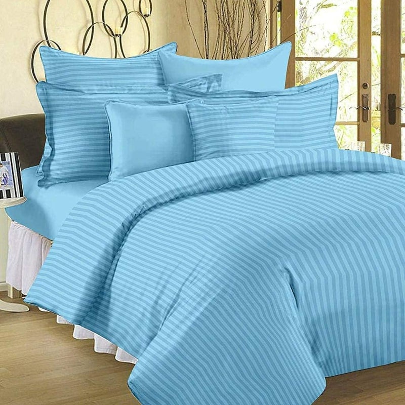 PRISCILLA 220 GSM 400TC Microfiber Satin Stripe Cotton AC Comforter Set King Size Double Bed with 1 Flat bedsheet90x100 inch and Two Pillow Covers II 4 pc Bedding Set for HomeHotels Aqua - Image 1