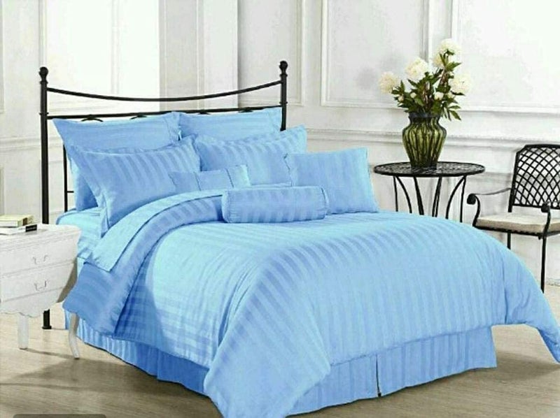 PRISCILLA 220 GSM 400TC Microfiber Satin Stripe Cotton AC Comforter Set King Size Double Bed with 1 Flat bedsheet90x100 inch and Two Pillow Covers II 4 pc Bedding Set for HomeHotels Aqua - Image 2