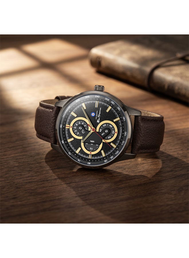 Ben Sherman Brighton Black Dial Brown Genuine Leather Strap Chronograph Watch for Men, 43.5mm - Image 4