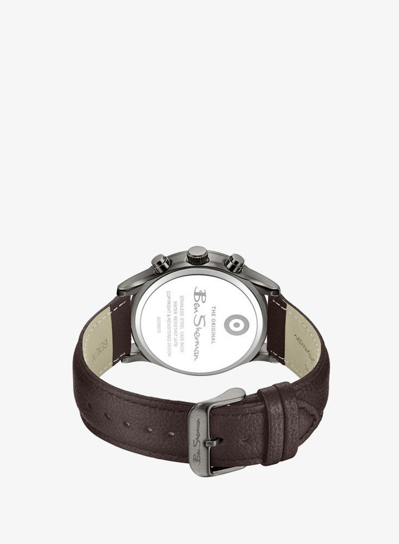 Ben Sherman Brighton Black Dial Brown Genuine Leather Strap Chronograph Watch for Men, 43.5mm - Image 3