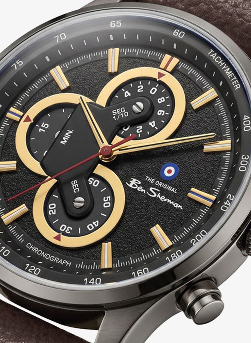 Ben Sherman Brighton Black Dial Brown Genuine Leather Strap Chronograph Watch for Men, 43.5mm - Image 2