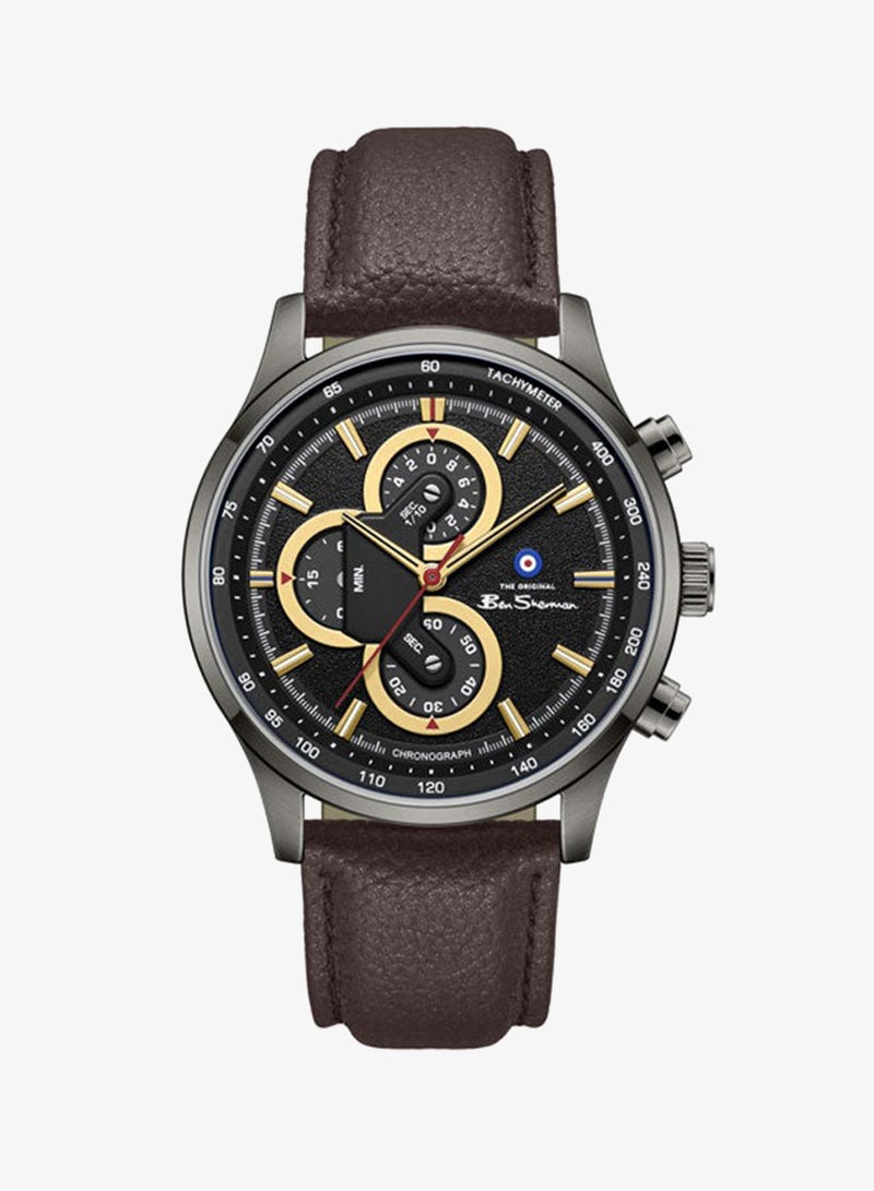 Ben Sherman Brighton Black Dial Brown Genuine Leather Strap Chronograph Watch for Men, 43.5mm - Image 1