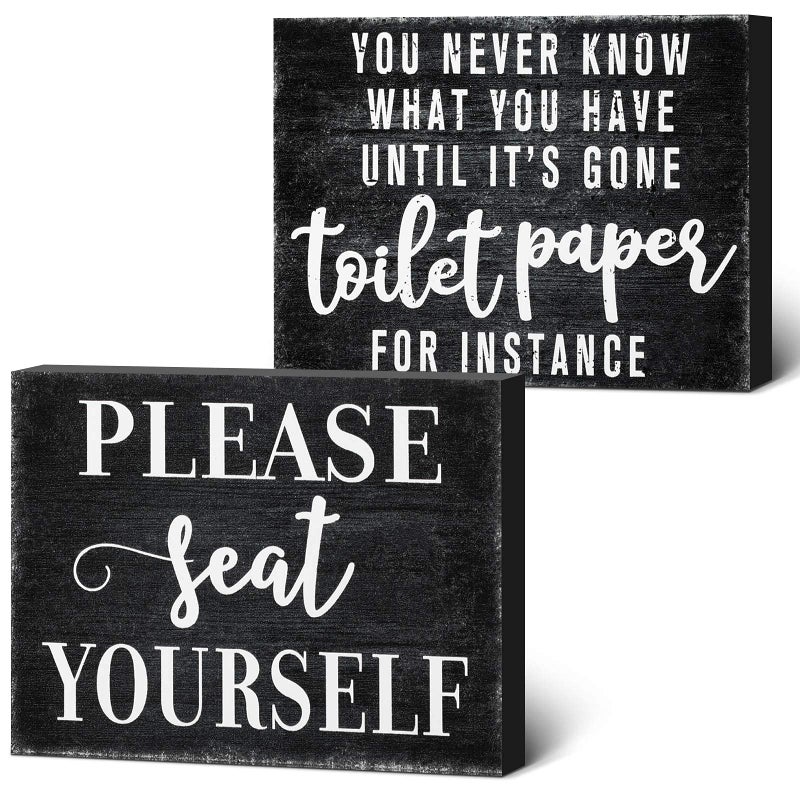 Jetec Jetec 2 Pieces Funny Farmhouse Bathroom Decor You Never Know What You Have Until Its Gone Toilet Paper Sign Please Seat Yourself Sign Humor Toilet Box Plaque for Decoration 4 x 5 InchBlack