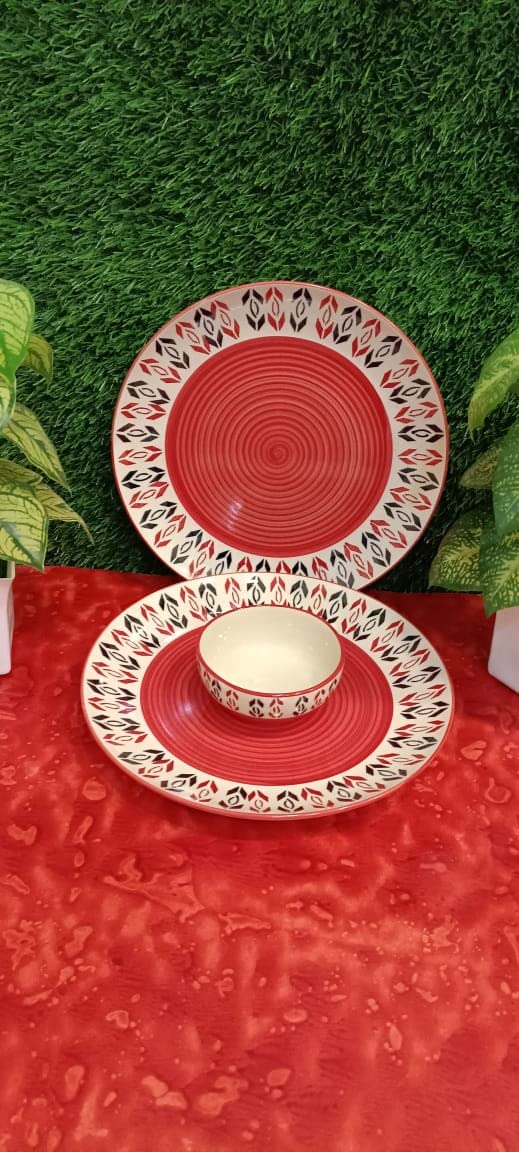Caffeine Ceramic Handmade Orange Arrow Pattern Combo Dinner Set (4 pcs.P) - Image 2