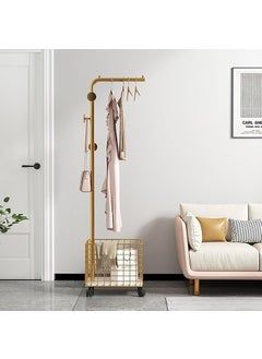 VPGS VPGS Coat Rack with Storage Basket Gold Freestanding Coat Rack with Hooks Metal Coat Rack with Wheels for Hats Bags Coats Clothing Rack for Entryway Bedroom Living Room 
