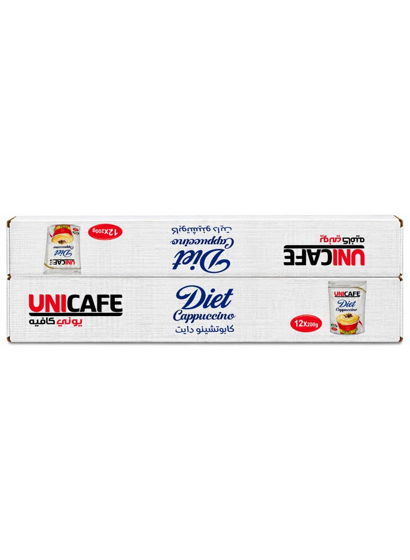UniCafé UNICAFE Diet Cappuccino 200g x 12 Packs, Instant Cappuccino Drink with Rich Coffee Flavor and Creamy Texture, Large Value Pack for Home, Office, Daily Use and Hospitality - Image 1