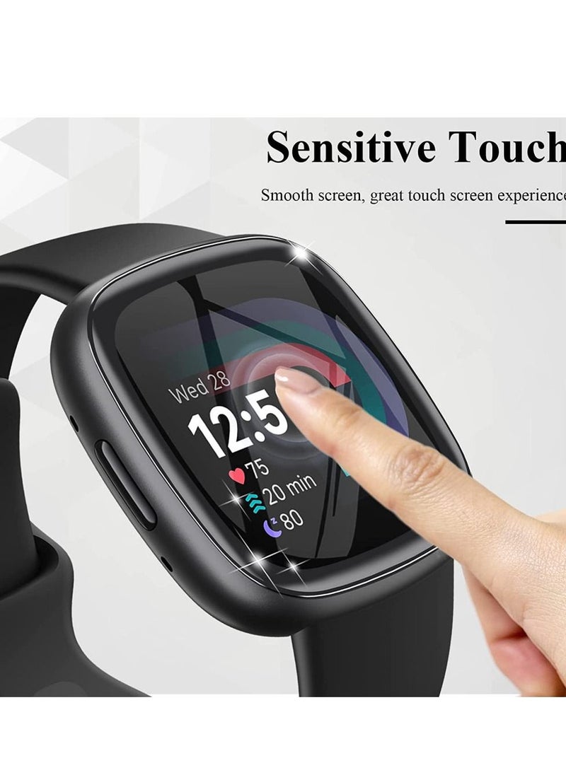 TWEGGON - 3pc pack screen protector for Fitbit Versa 4 and Fitbit Sense 2 Smart Watch 3D Full Coverage Protective Film Black/Clear - Image 1