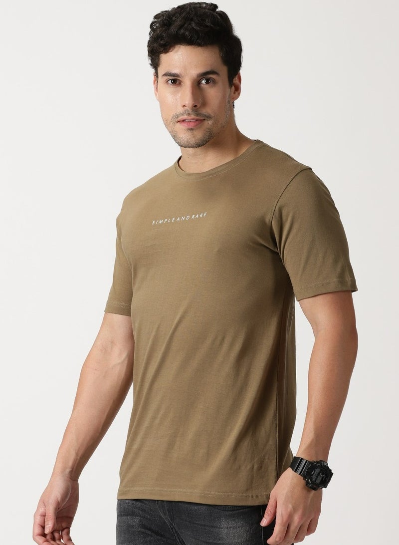 Simple And Rare Simple and Rare Cotton Crew Neck T-Shirt (Brown)  - Image 2