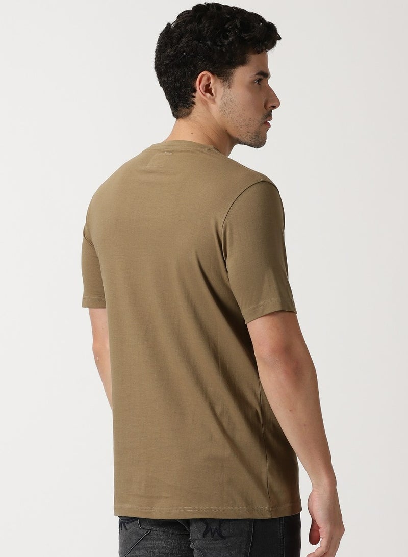 Simple And Rare Simple and Rare Cotton Crew Neck T-Shirt (Brown)  - Image 4
