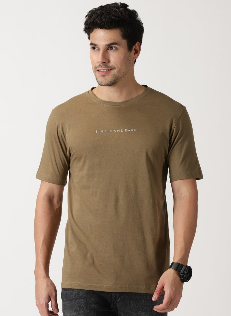 Simple And Rare Simple and Rare Cotton Crew Neck T-Shirt (Brown)  - Image 1