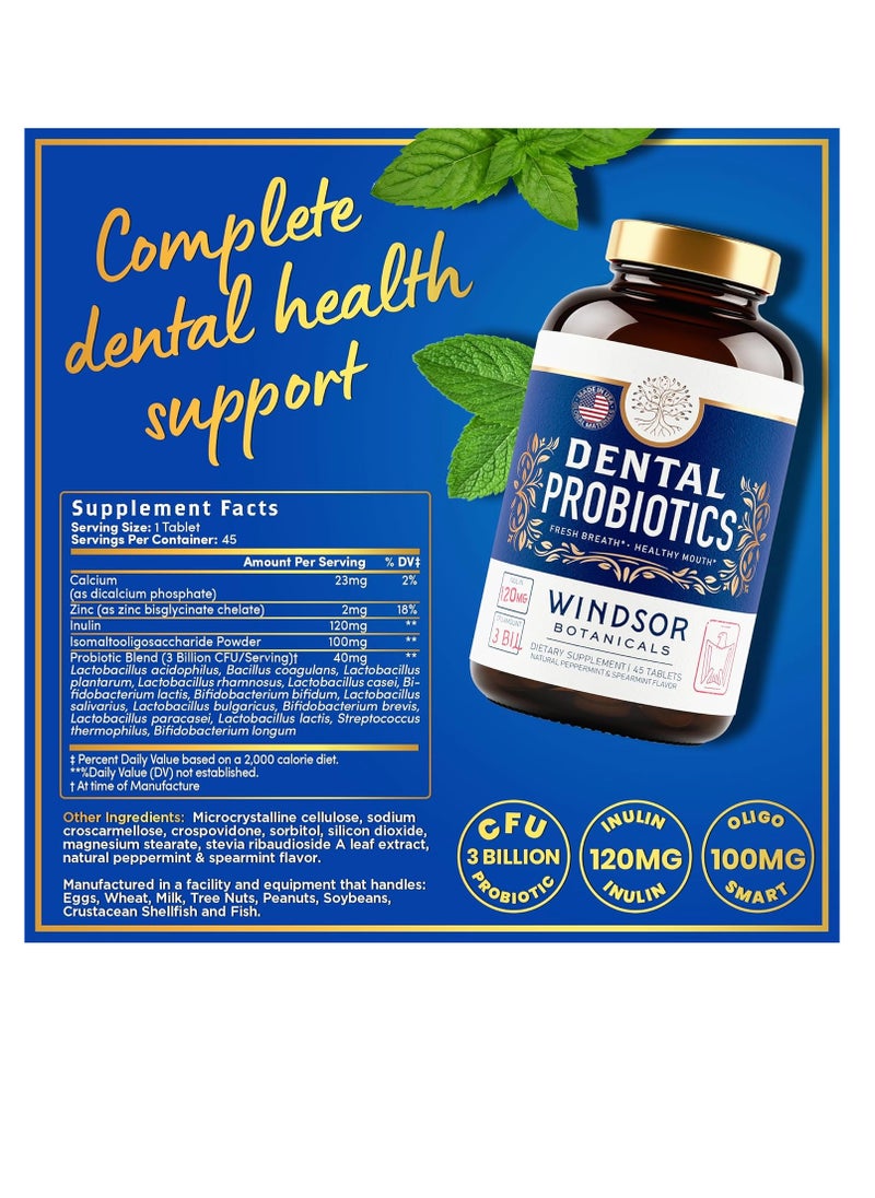Windsor Oral Probiotics for Mouth and Bad Breath - 3BN CFU Lactobacillus Salivarius Paracasei Rhamnosus Streptococcus - Dental Probiotics for Teeth and Gums - 45 Chewable Probiotics for Women and Men  - Image 3