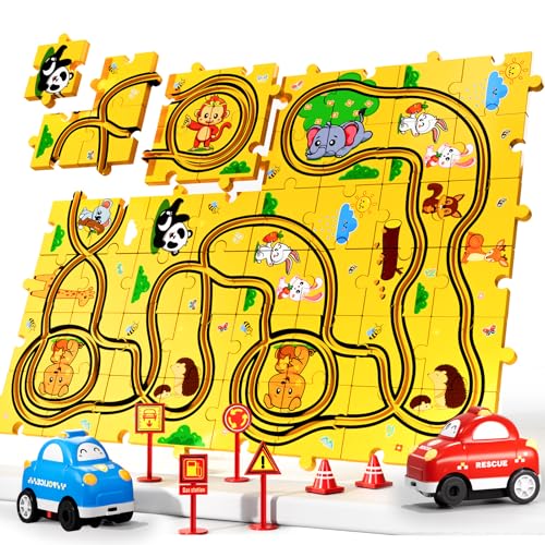 Bennol Puzzle Tracks Car Toys Gifts for 3 4 5 Year Old Boys 48PCS Puzzle Racer Cars Play Set for Kids Ages 35 46 Toys Gifts for 3 4 5 Year Old Boys Puzzle Racer Kids Car Track Set - Image 1