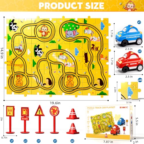 Bennol Puzzle Tracks Car Toys Gifts for 3 4 5 Year Old Boys 48PCS Puzzle Racer Cars Play Set for Kids Ages 35 46 Toys Gifts for 3 4 5 Year Old Boys Puzzle Racer Kids Car Track Set - Image 5