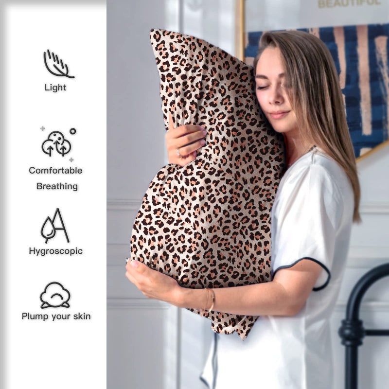 Suatien Mulberry Silk Pillowcase for Hair and Skin Standard Size Leopard Print Silk Pillow Cases with Zipper Soft Breathable Smooth Cooling Silk Pillow Covers for Sleeping (Taupe Leopard, 20"X 26",1Pcs) - Image 5