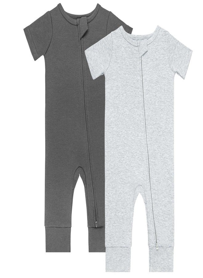 GUISBY Footless Short Sleeve Baby Pajamas with Zipper Cotton Infant Sleepwear Pale Grey+Mid Grey 18-24 Months - Image 1