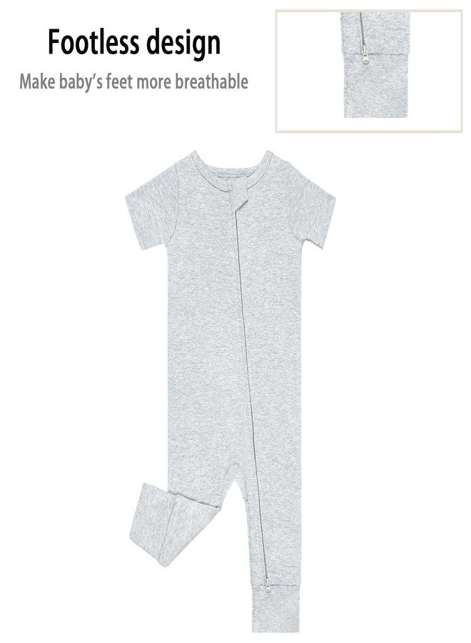 GUISBY Footless Short Sleeve Baby Pajamas with Zipper Cotton Infant Sleepwear Pale Grey+Mid Grey 18-24 Months - Image 5