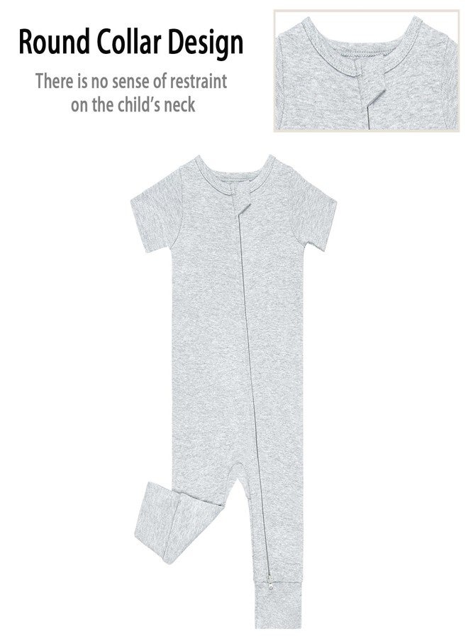 GUISBY Footless Short Sleeve Baby Pajamas with Zipper Cotton Infant Sleepwear Pale Grey+Mid Grey 18-24 Months - Image 3