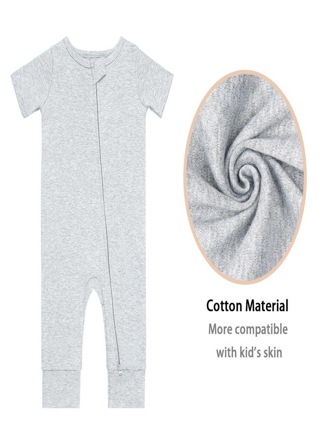 GUISBY Footless Short Sleeve Baby Pajamas with Zipper Cotton Infant Sleepwear Pale Grey+Mid Grey 18-24 Months - Image 4