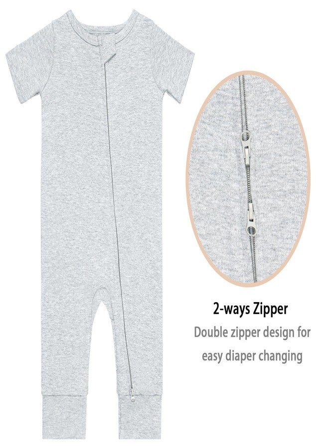 GUISBY Footless Short Sleeve Baby Pajamas with Zipper Cotton Infant Sleepwear Pale Grey+Mid Grey 18-24 Months - Image 2