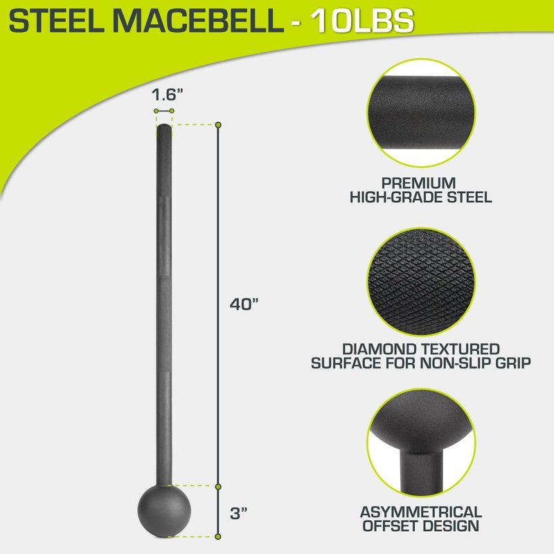 ProsourceFit Steel Macebell, Heavy Duty Steel Mace, Workout Mace with Non-Slip Grip for Gada, Strength and Core Training, 10lb - Image 2