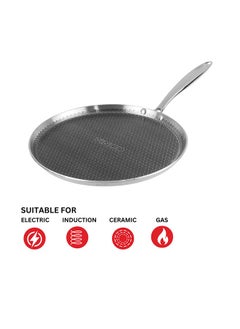 VINOD Vinod SAS Pro Platinum Triply Stainless Steel Dosa Tawa - 31 cm | 4.0 mm Thick | Hexa Design | Metal Spoon Friendly | Riveted Handle | Gas, Induction Base | 5-Year Warranty  - Image 2