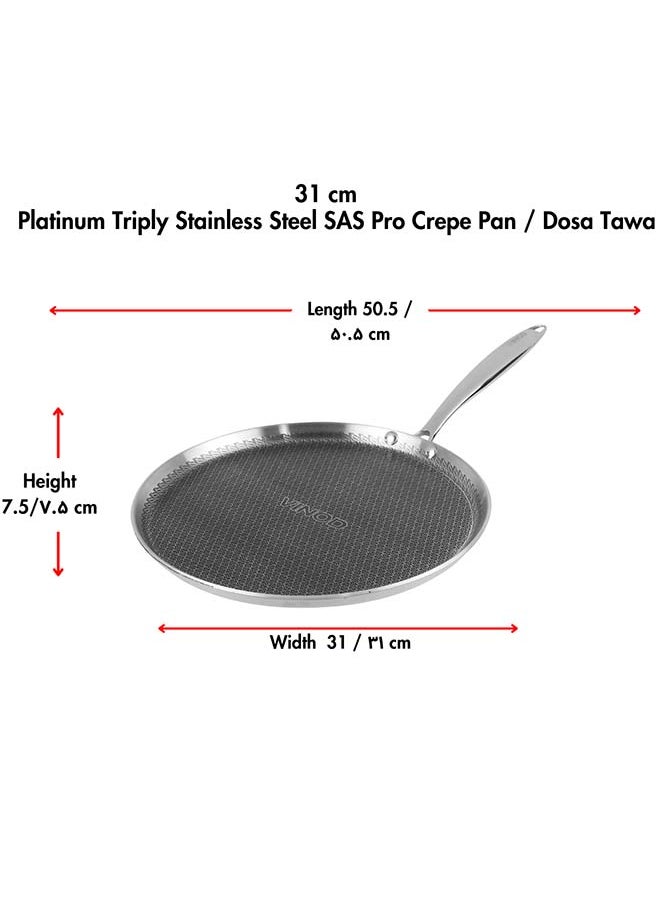 VINOD Vinod SAS Pro Platinum Triply Stainless Steel Dosa Tawa - 31 cm | 4.0 mm Thick | Hexa Design | Metal Spoon Friendly | Riveted Handle | Gas, Induction Base | 5-Year Warranty  - Image 3