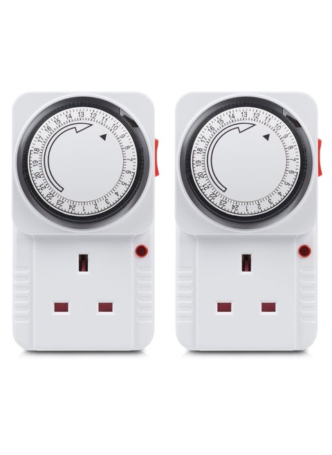 Timer Plug Socket, 24 Hour Programmable Mechanical Timer Plug Switch, Energy Saving UK Plug-in Indoor Timer Socket, for Lights, Indoor Lighting and Home Appliances (13A/3120W, 2 Pack)