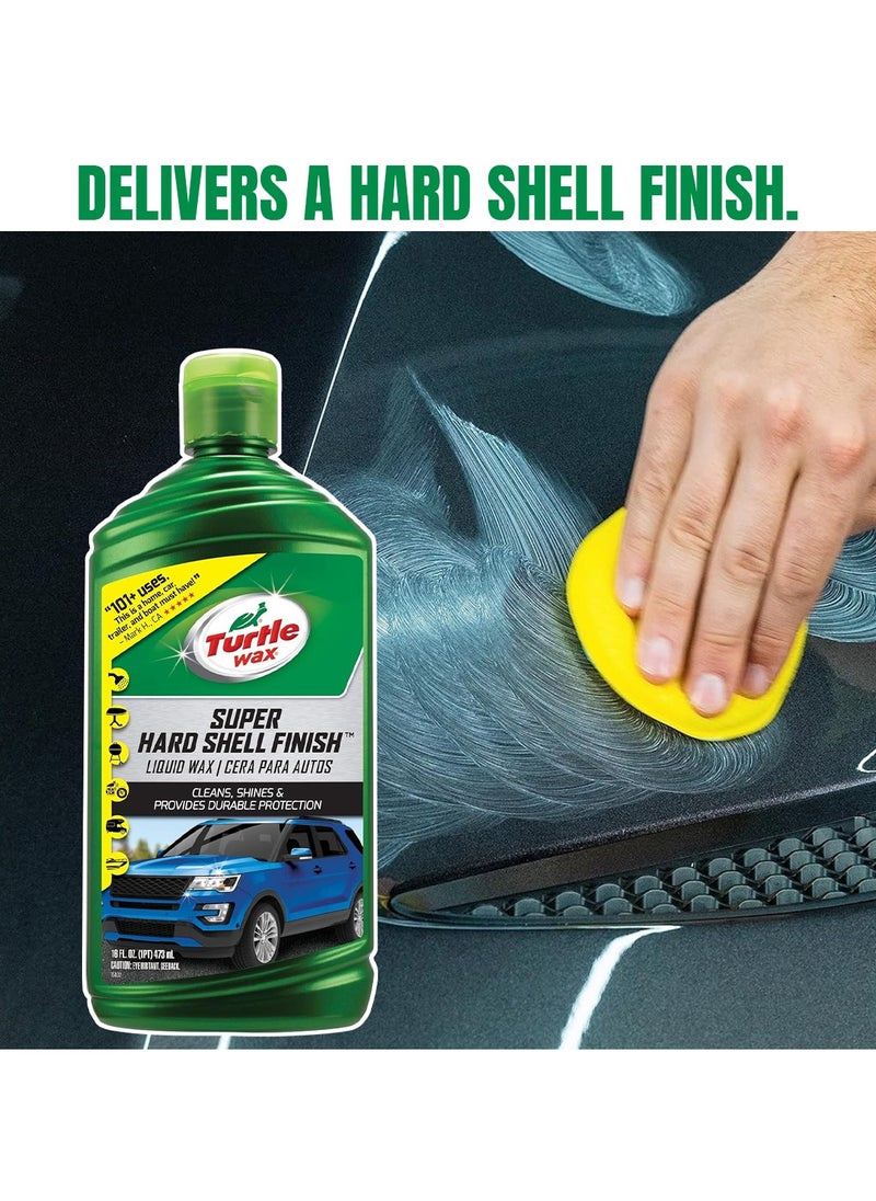 TURTLE Turtle Wax Car Liquid Wax Super Hard Shell Finish 473ml 101+ Uses Durable Cleans Shines  - Image 3
