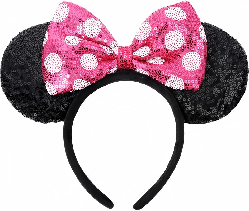 ETLUK Mouse Ears Headband Mouse Ears Sequin Bow Headbands for Women Girls Cosplay Accessories Party Decorations Pink