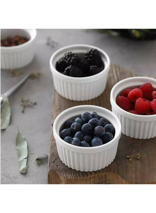 مجموعة أواني الرامكن من البورسلان - 4 قطع سعة 8 أونص، أواني خزفية بيضاء مقاومة للحرارة قابلة للتكديس للفرن، الميكروويف، وآمنة للغسل في غسالة الصحون - مثالية للحلويات والوجبات الجاهزة - Image 1