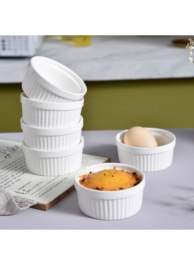 مجموعة أواني الرامكن من البورسلان - 4 قطع سعة 8 أونص، أواني خزفية بيضاء مقاومة للحرارة قابلة للتكديس للفرن، الميكروويف، وآمنة للغسل في غسالة الصحون - مثالية للحلويات والوجبات الجاهزة - Image 3