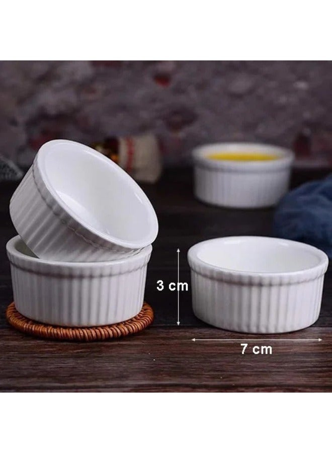 مجموعة أواني الرامكن من البورسلان - 4 قطع سعة 8 أونص، أواني خزفية بيضاء مقاومة للحرارة قابلة للتكديس للفرن، الميكروويف، وآمنة للغسل في غسالة الصحون - مثالية للحلويات والوجبات الجاهزة - Image 4