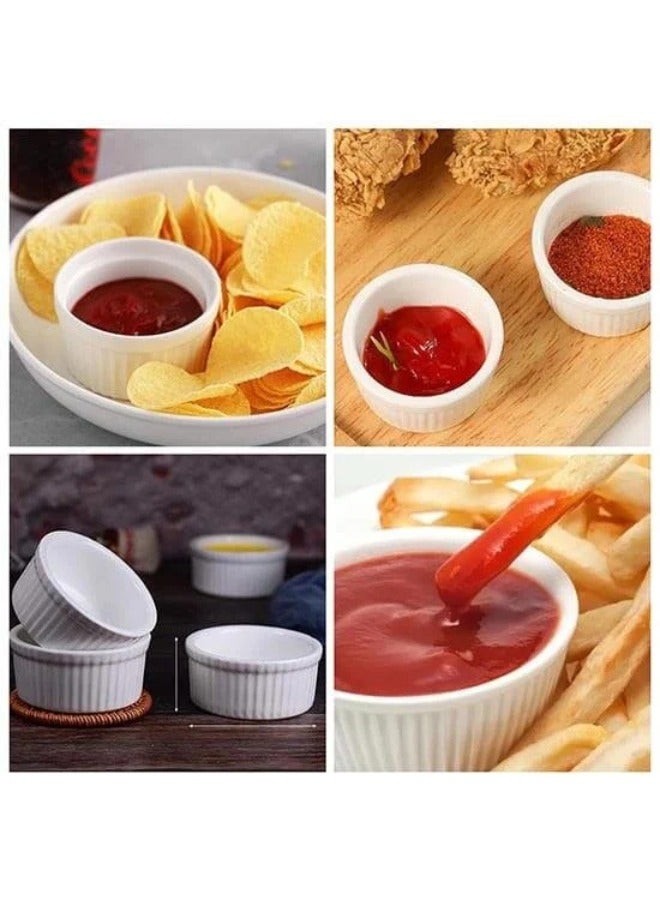 مجموعة أواني الرامكن من البورسلان - 4 قطع سعة 8 أونص، أواني خزفية بيضاء مقاومة للحرارة قابلة للتكديس للفرن، الميكروويف، وآمنة للغسل في غسالة الصحون - مثالية للحلويات والوجبات الجاهزة - Image 5