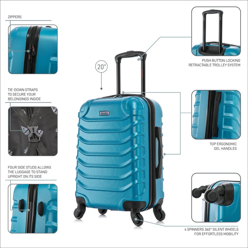 InUSA ENDURANCE Luggage with Spinner Wheels | Durable Lightweight Hardshell Suitcase, Spacious Travel Bag with Handle and Trolley | 20-Inch Carry On Small Luggage | Teal - Image 3