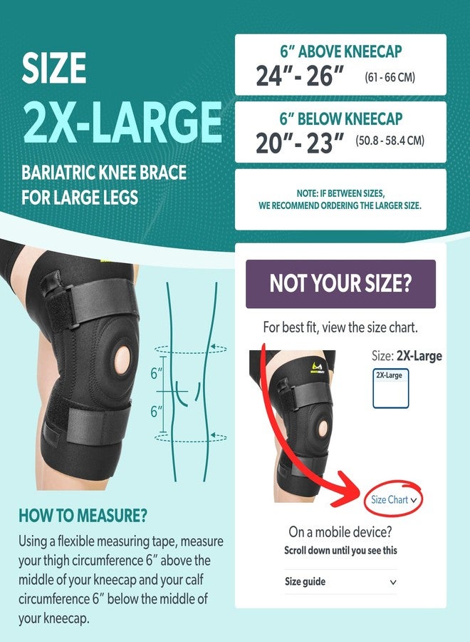 بريس أبيليتي دعامة الركبة BraceAbility Bariatric للأرجل الكبيرة - دعامة ركبة بمقاسات كبيرة مع مثبتات جانبية للرجال أو النساء ذوي البنية الكبيرة، التهاب المفاصل، التهاب وتر الرضفة، ألم تليّن غضروف الرضفة الناتج عن السمنة، عدم الاستقرار (2XL) - Image 2