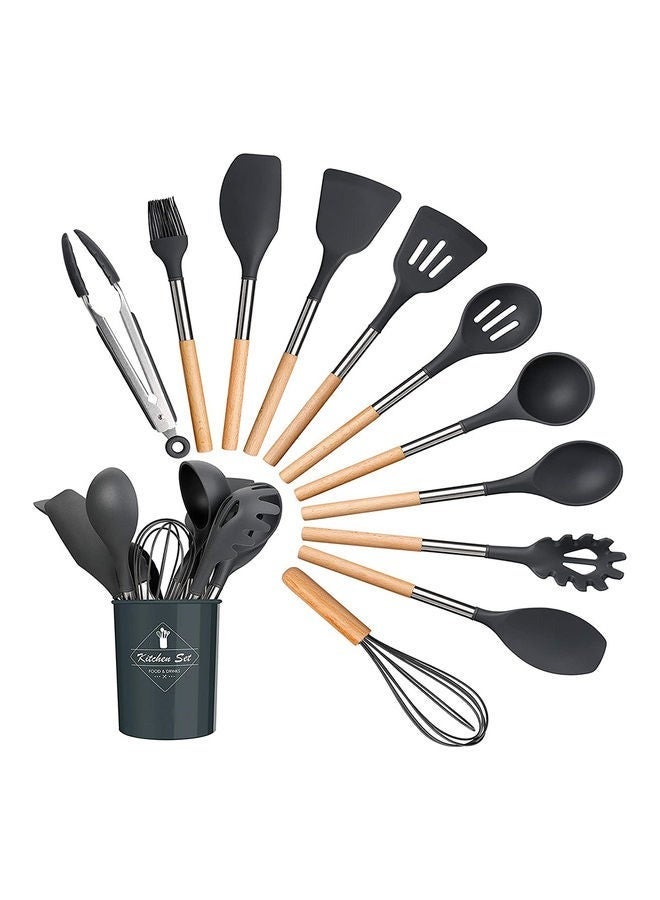Captaintech 12-Piece Non-Stick Silicone Cooking Utensils Set Black 12.5x12.5x33cm - Image 1