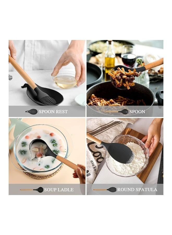 Captaintech 12-Piece Non-Stick Silicone Cooking Utensils Set Black 12.5x12.5x33cm - Image 4